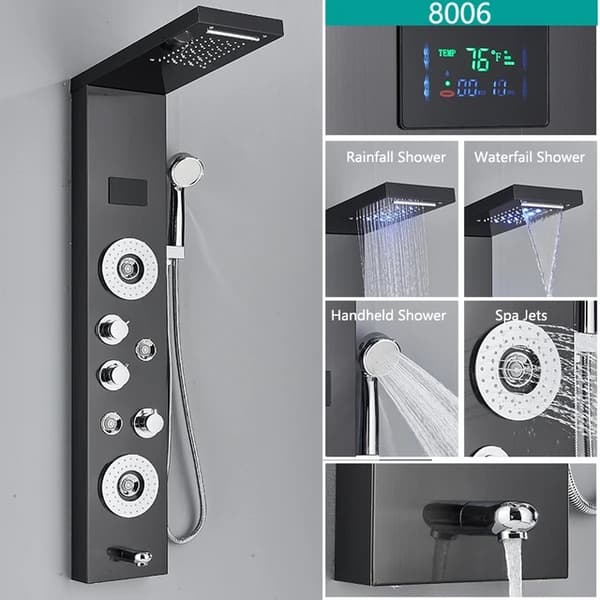 LED Brusehane, Temperatur Digital Display, Kropsmassage System, Sort 8006