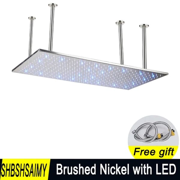 Krom Brusehoved, LED Lys, Stort Regnskyl, Nikkel med LED
