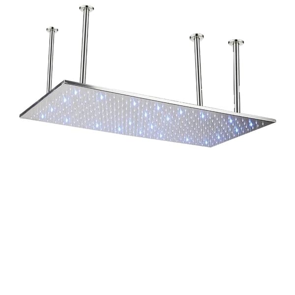 Krom Brusehoved, LED Lys, Stort Regnskyl, Nikkel med LED