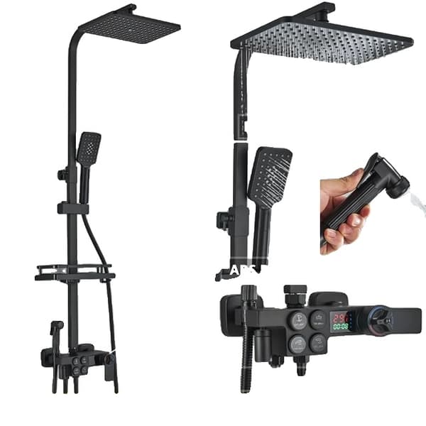 Brusearmatur, Termostatisk Digital Display, Regnbrusefunktion, Sort Termostatisk