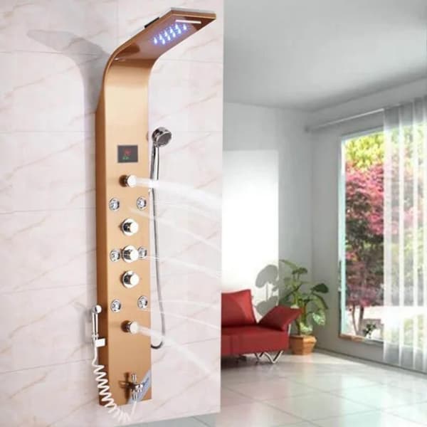 LED Brusepanel, Vandfaldsdesign, 6 Funktioner, Sort 8006