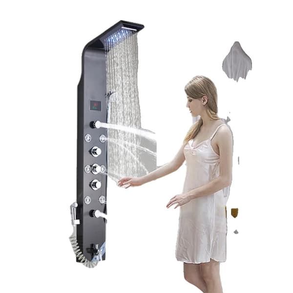 LED Brusepanel, Vandfaldsdesign, 6 Funktioner, Sort 8006 Black 8009