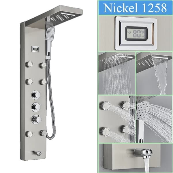 Termostatisk Brusepanel, Digitalt Display, Kropsmassage Dyser,Børstet Nikkel 1258