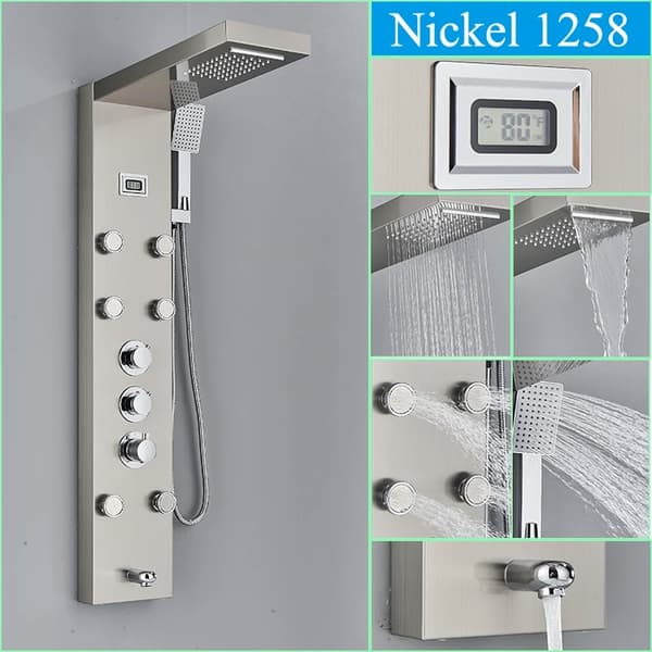 Termostatisk Brusepanel, Digitalt Display, Kropsmassage Dyser,Børstet Nikkel 1258