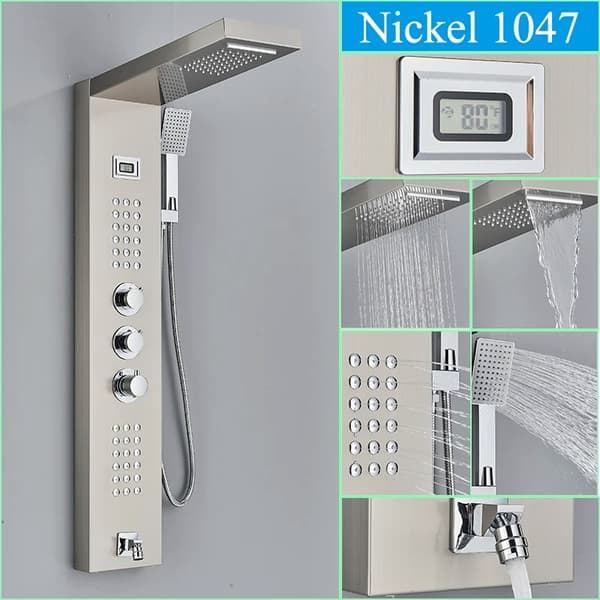 Termostatisk Brusepanel, Digitalt Display, Kropsmassage Dyser,Børstet Nikkel 1258