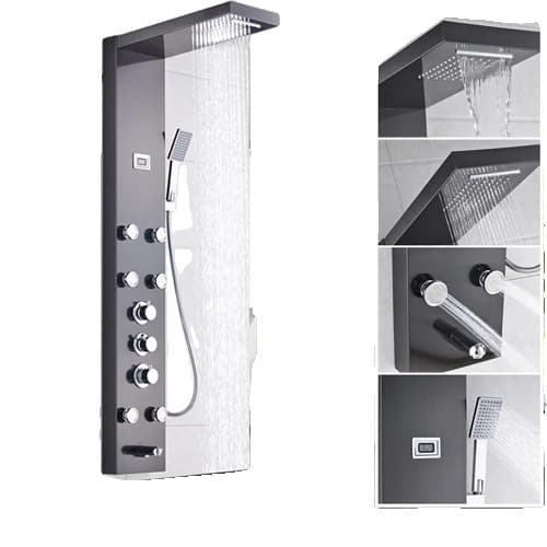 Termostatisk Duschpanel, Multifunktionell Vattenfall och Regndusch, Digital Temperaturdisplay,Svart Brons 1258