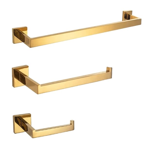 Poleret Guld Badeværelsesudstyr Sæt, Holdbart Rustfrit Stål, Elegant Væghængt Design,4 stk. Fuldt sæt