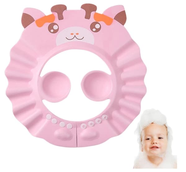Badevisir / skygge til vask af børns hoveder - Pink Giraffe