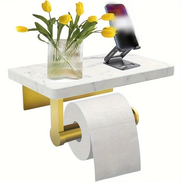 Guld Toiletpapirholder, Elegant Marmor Design, Væghængt,Gylden
