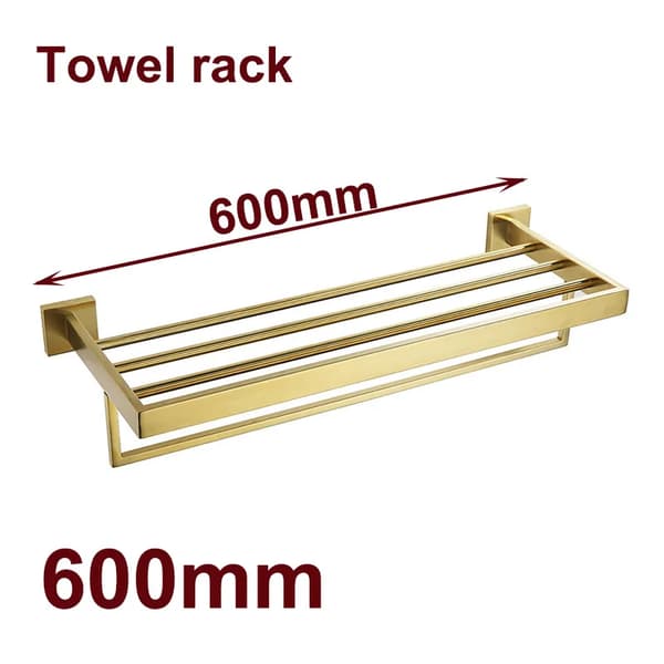 Sæt af badehardware i rustfrit stål, børstet guld finish, 600 mm størrelse,60 cm håndklædeholder