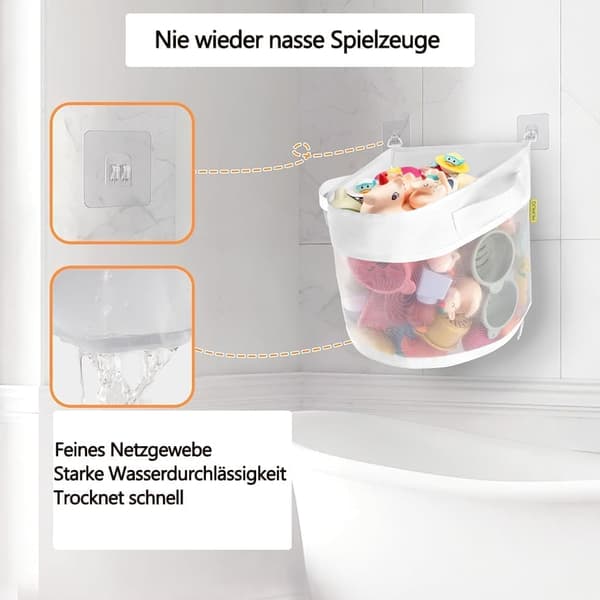 Opbevaringstaske til badeværelset, Hængende legetøjstaske, Stofpose til badeværelset, Opbevaring til badelegetøj, 24,5x23x27 cm