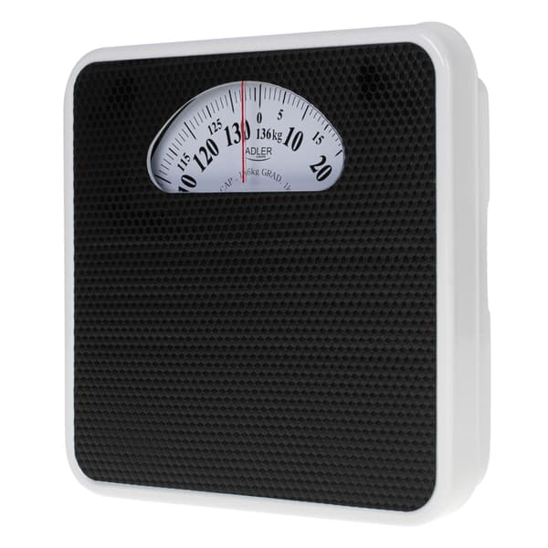 Mekanisk badrumsvåg med kapacitet på 136 kg och metallhölje