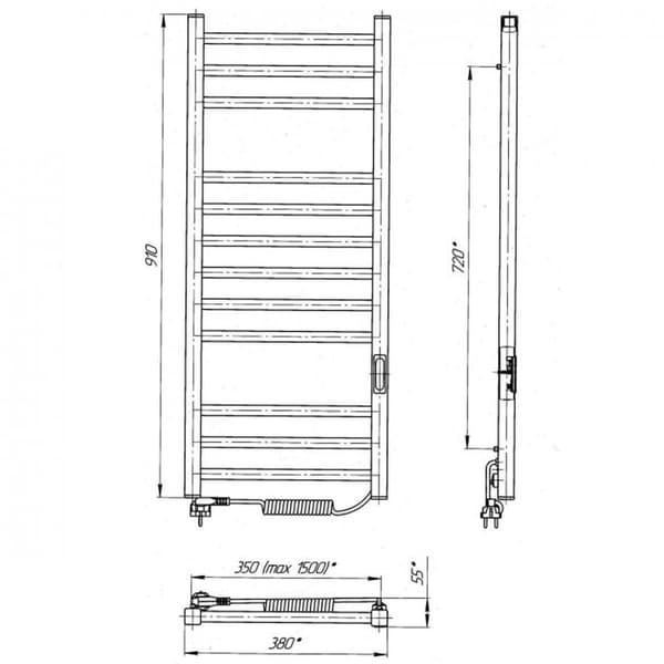 Elektrisk håndklædetørrer IMIDZ (R3) 180W, 350x900, Laris Ukraine, hvid