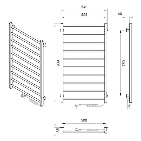 Sähköinen pyyhekuivain ALFA (R3) 160W, 500x900, Laris Ukraina, musta