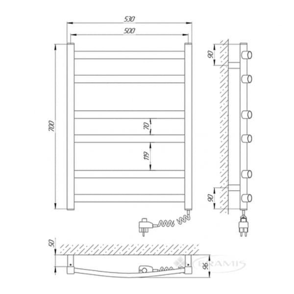 Elektrisk handdukstork ATLANT (R3) 175W, 500x700, Laris Ukraina, vit