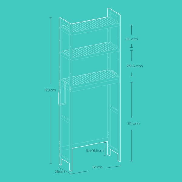 WC-hylly, SONGMICS BTS01WT, 26x63x170 cm, luonnonbeige
