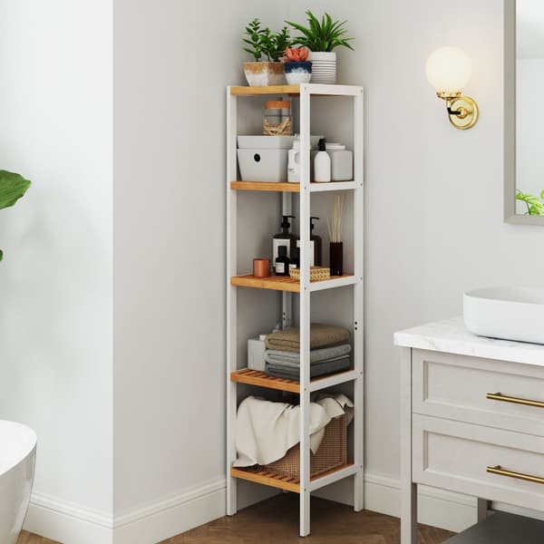 Kylpyhuoneen hylly, SONGMICS BCB055W01, 33x33x146 cm, valkoinen beige