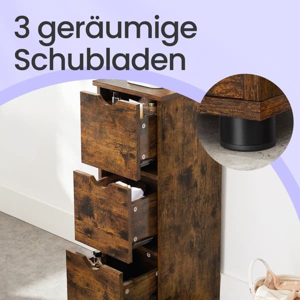 Smal Badeværelsesskab, VASAGLE BBK150X01, 30x30x80 cm, Rustikt Brun