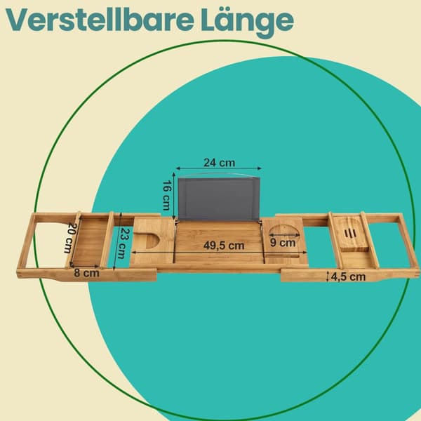 Udtrækkelig Badekarhylde, (75-109)x23x4.5 cm, Naturlig