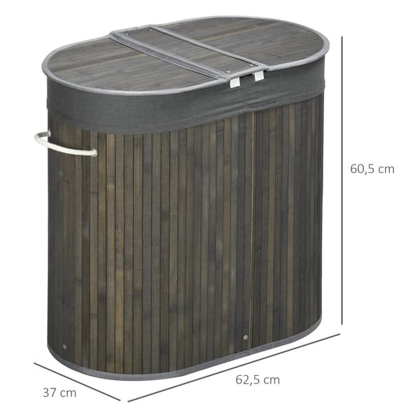 Pyykkikori, Bambu, 62,5L x 37S x 60,5K cm, Harmaa