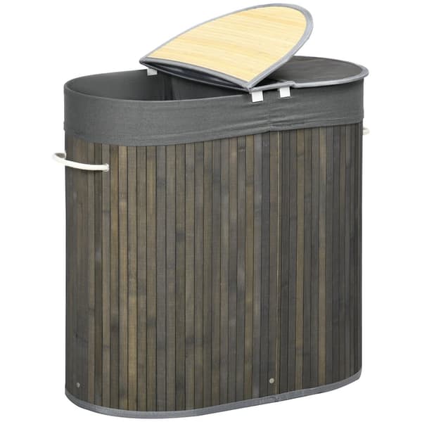 Pyykkikori, Bambu, 62,5L x 37S x 60,5K cm, Harmaa