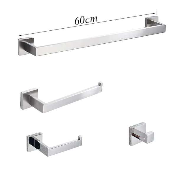 Badrumstillbehörsset, 60 cm handdukshängare, borstad kromfinish,4 delar set 60cm