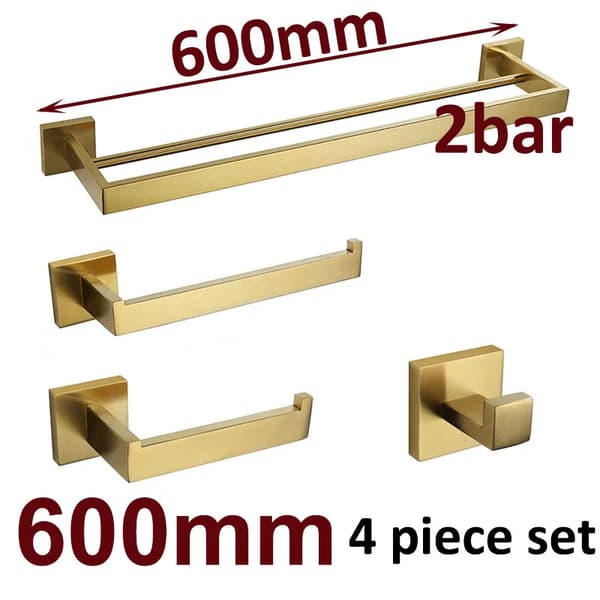 Sæt af badehardware i rustfrit stål, børstet guld finish, 600 mm størrelse,2 stænger sæt 60cm