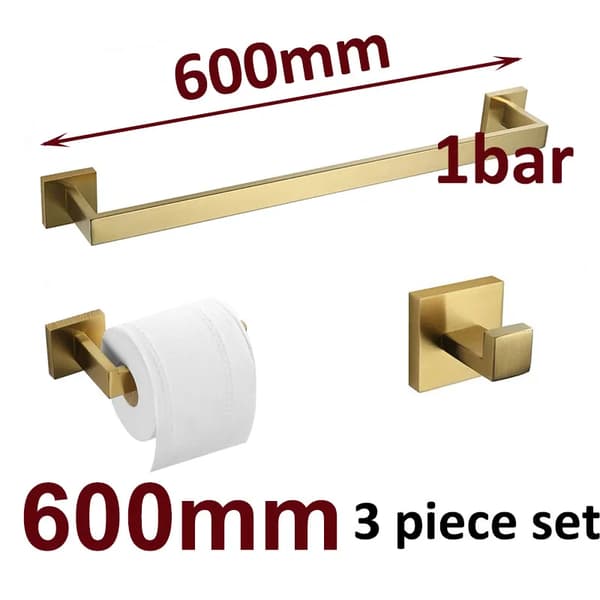 Set i rostfritt stål för badrumstillbehör, borstad guldfinish, 600 mm storlek,3-delat kit 60cm
