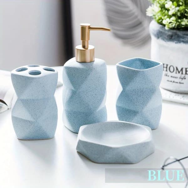 Lyxigt nordiskt keramikbadset, elegant lotiondispenser, stilfull munsköljskopp,Blå A