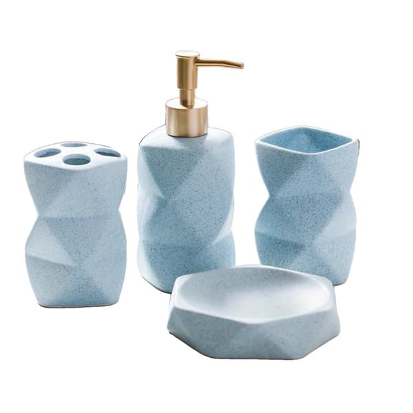 Lyxigt nordiskt keramikbadset, elegant lotiondispenser, stilfull munsköljskopp,Blå A