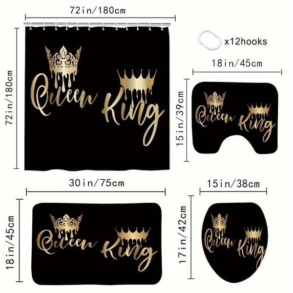 Crown Pattern Duschdraperi Set, Vattentåligt Material, Komplett Badrumsaccessoar Set,YB-532 180-180 4PS