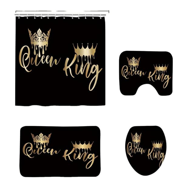 Crown Pattern Duschdraperi Set, Vattentåligt Material, Komplett Badrumsaccessoar Set,YB-532 180-180 4PS