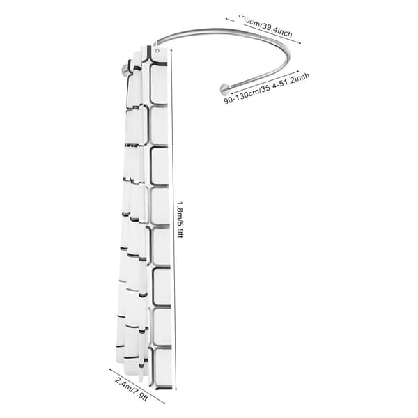 Duschdraperistångset, U-formad design, justerbar längd,Silver