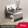 Miniatyrbillede 2 af 2: Toiletpapirholder, vægmonteret, ingen boring nødvendig, inkluderer hylde til smartphone,GRÅ