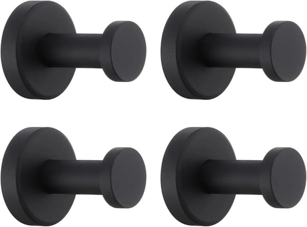 Væghængt Håndklædeholder, 2 Krog Design, Nem Installation,4 Pak Mat Sort
