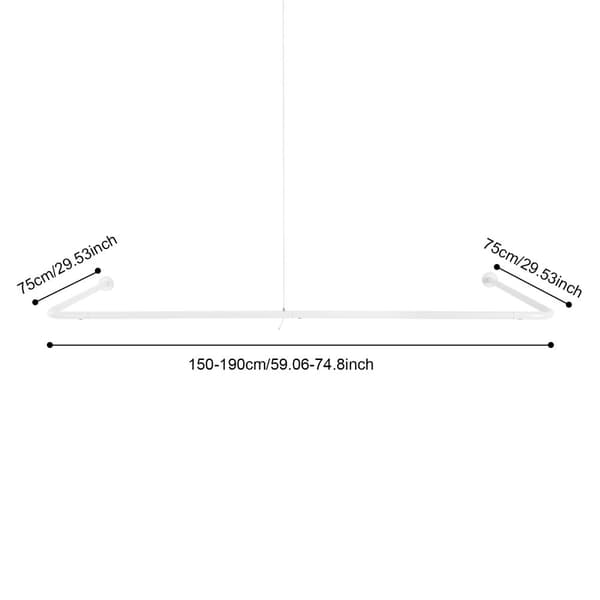 Duschdraperistång, U-formad, Justerbar längd, Väggmonterad,VIT