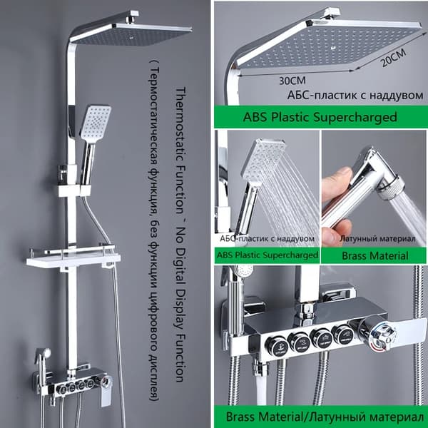 Duschsystem, Digital Display, Regnduschhuvud, Handhållen Sprutare, Chrome-ABS-B, Polen