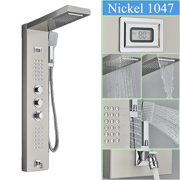 Termostatisk Duschpanel, Digital Display, Kroppsmassage Jets,Borstad nickel 1047