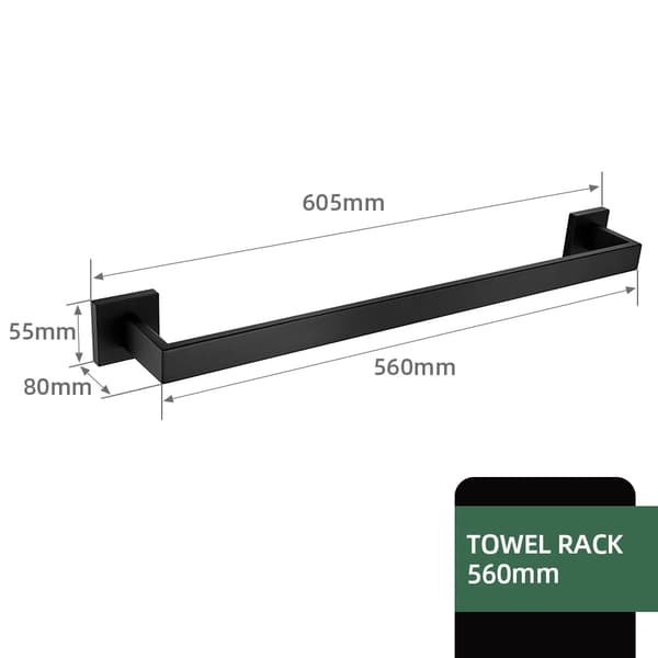 Matte Black Håndklædeholder, Holdbart SUS 304 Rustfrit Stål, Nem Vægbeslag Installation,MB-Håndklædestang 56cm