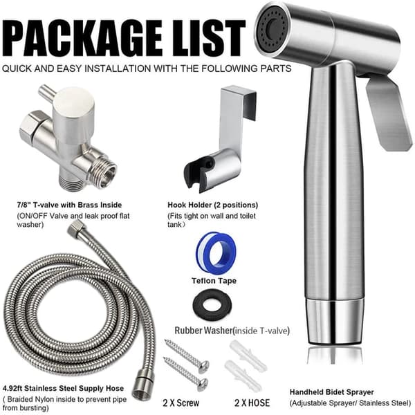 Handhållen Bidet Sprayer, Rostfritt Stål, Självrengörande, MT01