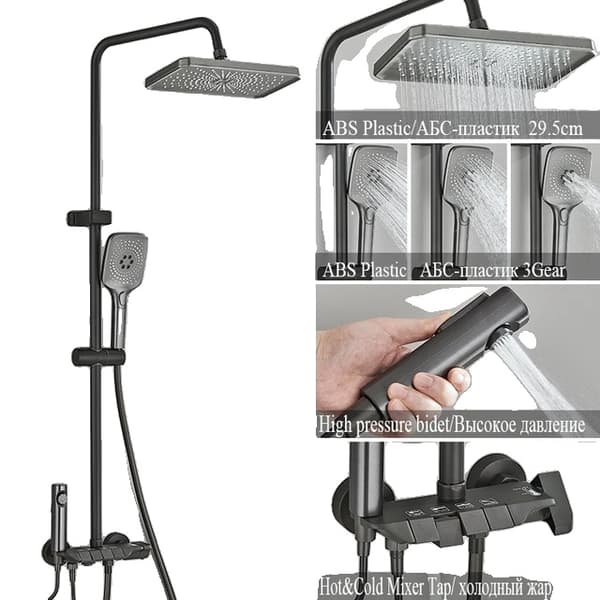 Duschsystem Set, Digital Display, Varm- och Kallkontroll, Ingen Digital Grå