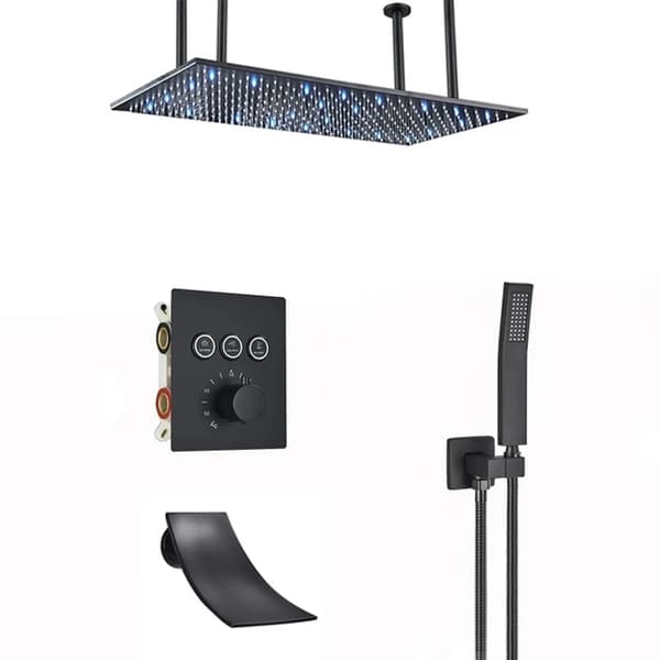 LED Duschmunstycke, Nickel Finish, Rektangulär Design, 3-vägs svart C