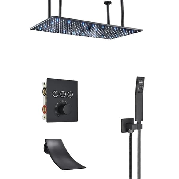 LED Duschmunstycke, Nickel Finish, Rektangulär Design, 3-vägs svart C