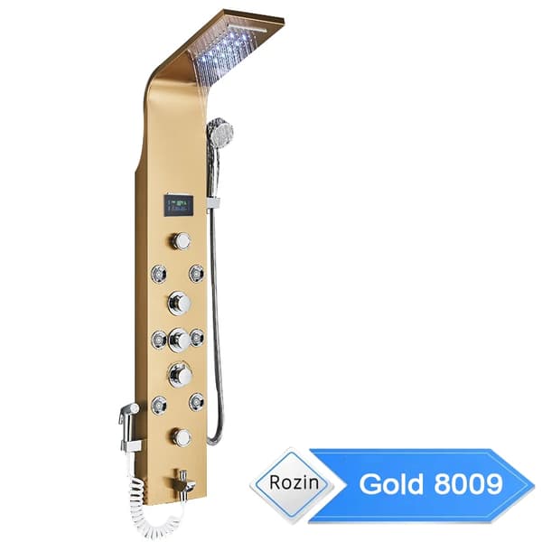 LED Badrum Duschpanel, 6 Lägen Intelligent LCD, Roséguld Regn Vattenfall, Gyllene 8009