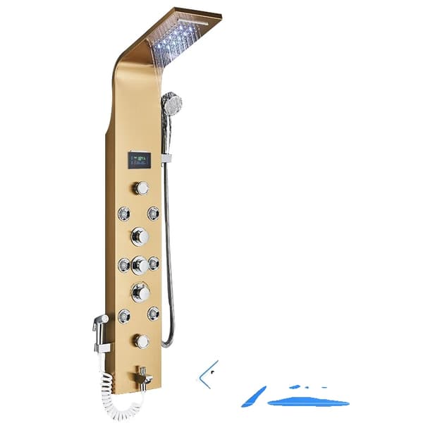 LED Badrum Duschpanel, 6 Lägen Intelligent LCD, Roséguld Regn Vattenfall, Gyllene 8009