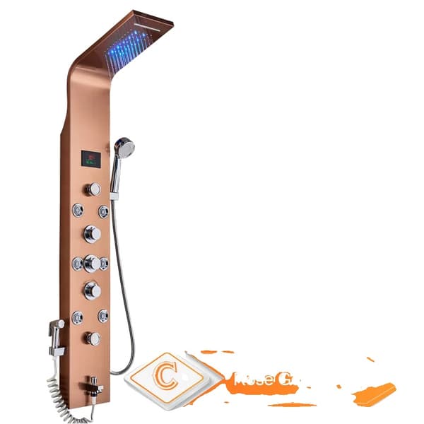 LED Badrum Duschpanel, 6 Lägen Intelligent LCD, Roséguld Regn Vattenfall, Rosguld 8009