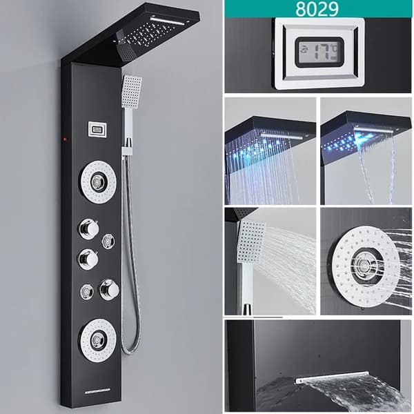 LED Brusehane, Temperatur Digital Display, Kropsmassage System, Sort 8029