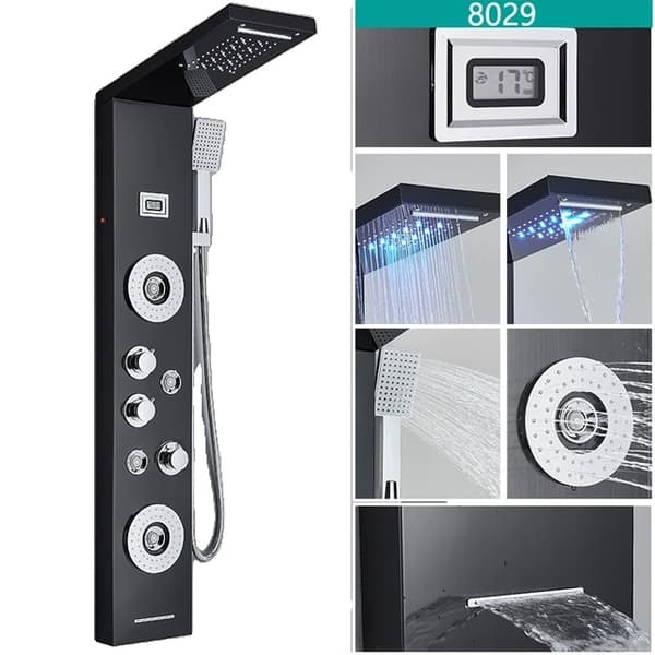 LED Brusehane, Temperatur Digital Display, Kropsmassage System, Sort 8029