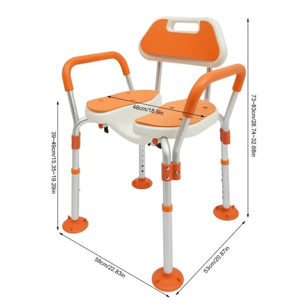 Duschstol, Justerbar Höjd, Armstöd, 125 kg Kapacitet,Orange