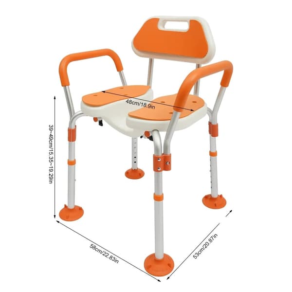 Duschstol, Justerbar Höjd, Armstöd, 125 kg Kapacitet,Orange